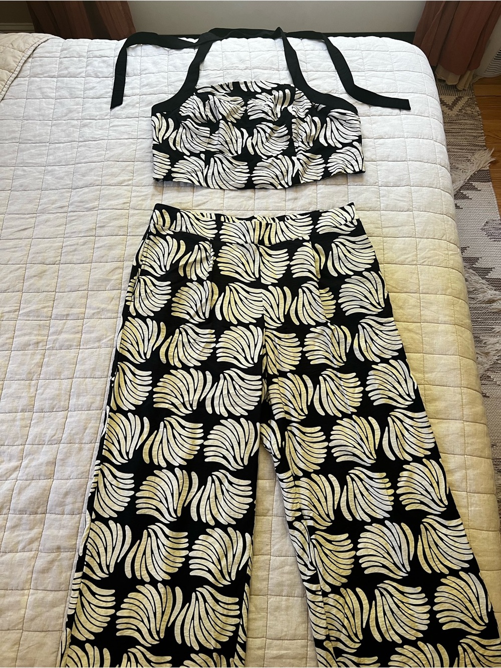 Coordinating Set! Printed Wide-Leg Pants & Crop Halter